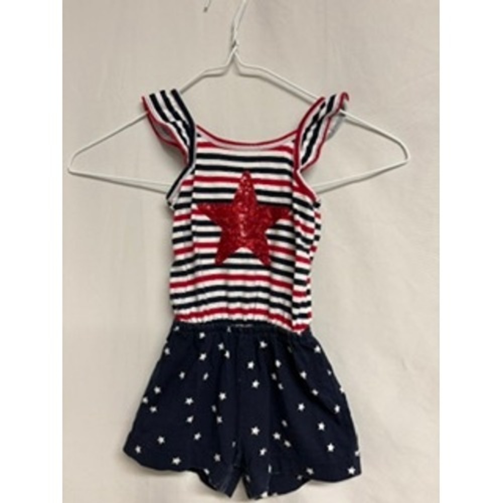 The Childrens Place Girls Patriotic Star Red White Blue Romper 12-18 month USA